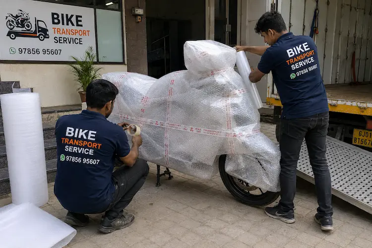 Bike packed alongside household goods for relocation