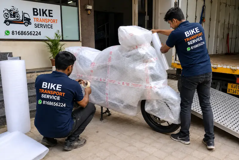 Bike packed alongside household goods for relocation
